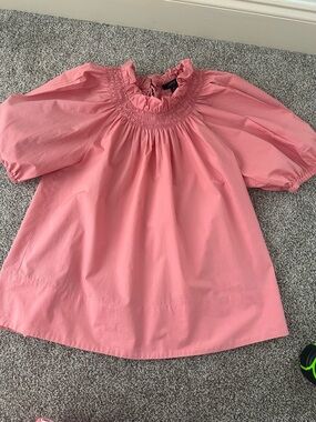 J.Crew Smocked Neck Puff Sleeve Lace Up Back Top Size M